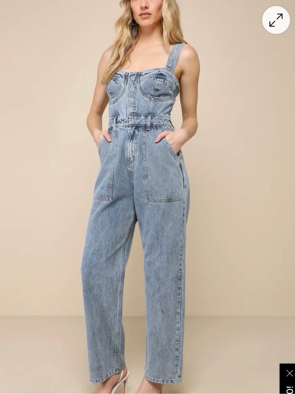 Lulus Denim Jumpsuit Sz Medium NWT Light Wash Date Night Out Brunch Bustier Fall